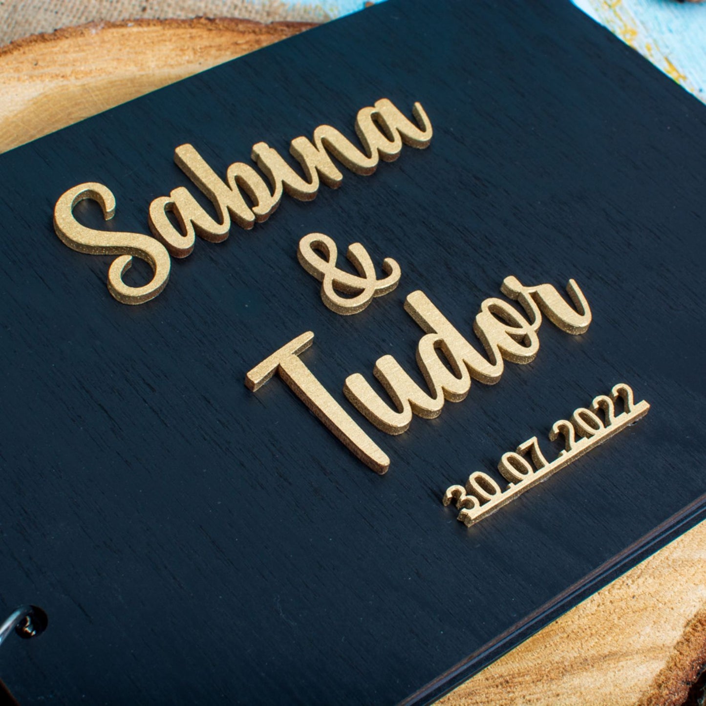Album Foto GuestBook Nunta HH1588 Personalizat din lemn Negru 30 x 21