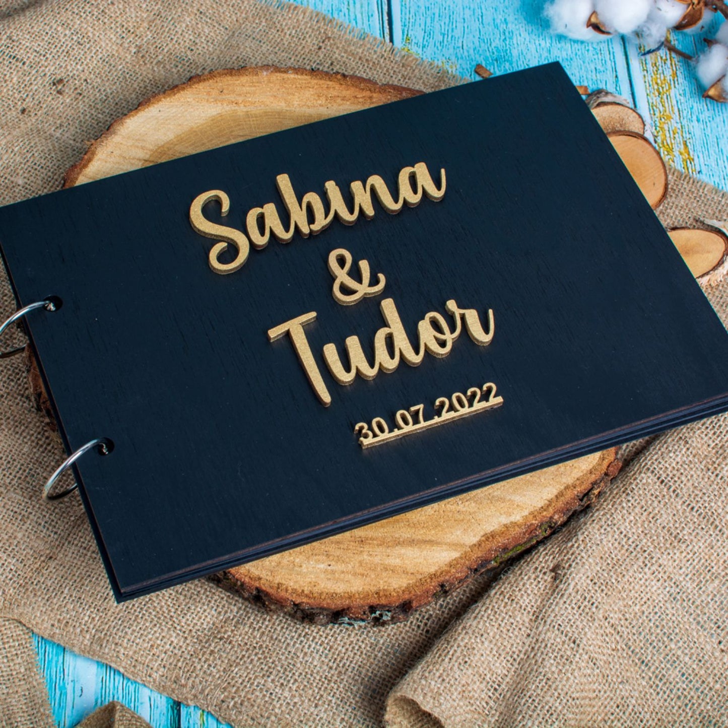Album Foto GuestBook Nunta HH1588 Personalizat din lemn Negru 30 x 21