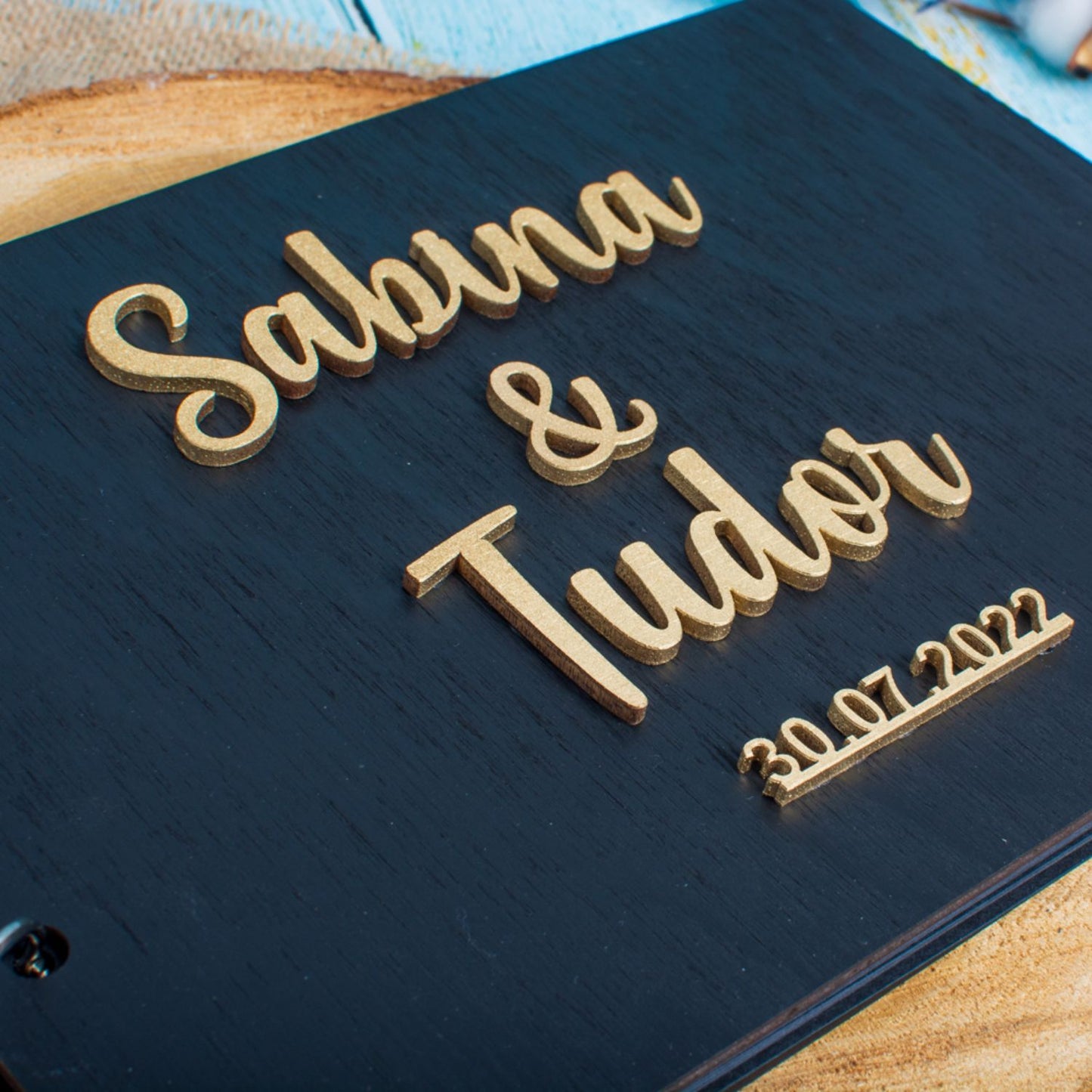 Album Foto GuestBook Nunta HH1588 Personalizat din lemn Negru 30 x 21