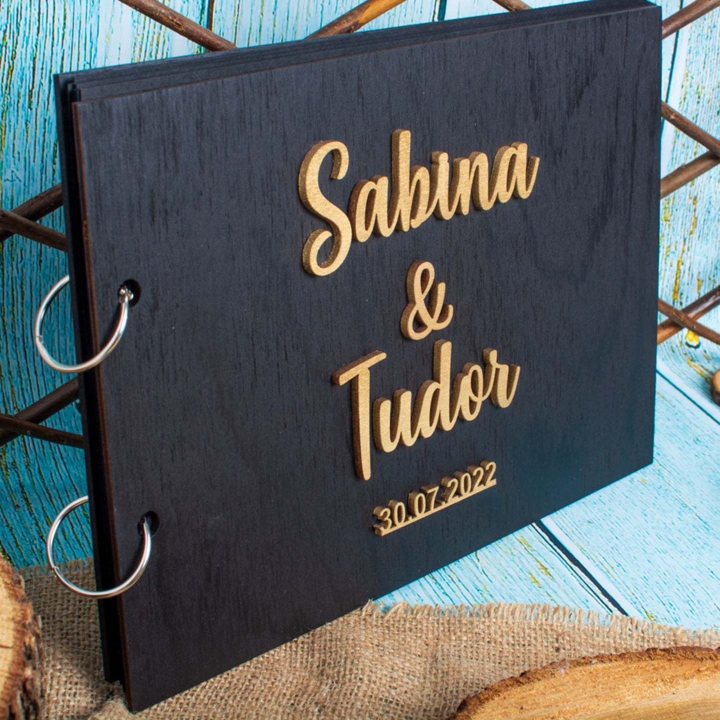 Album Foto GuestBook Nunta HH1588 Personalizat din lemn Negru 30 x 21