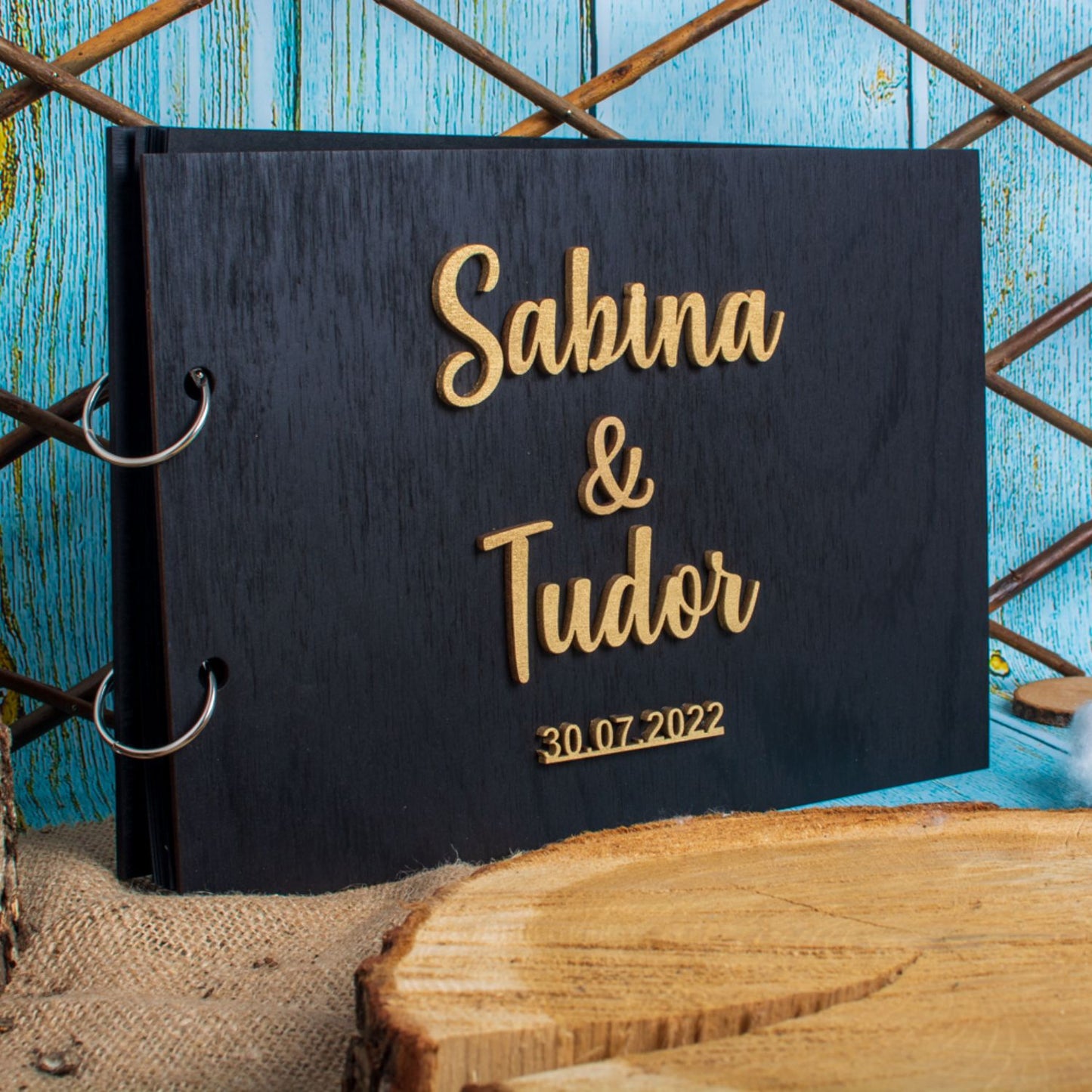 Album Foto GuestBook Nunta HH1588 Personalizat din lemn Negru 30 x 21