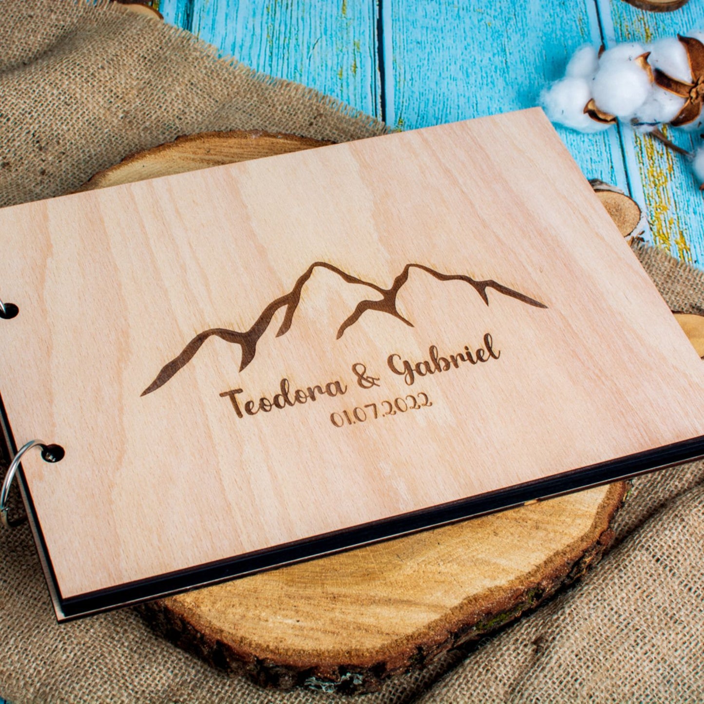 Album Foto GuestBook Nunta HH1591 Personalizat din lemn Munte 30 x 21