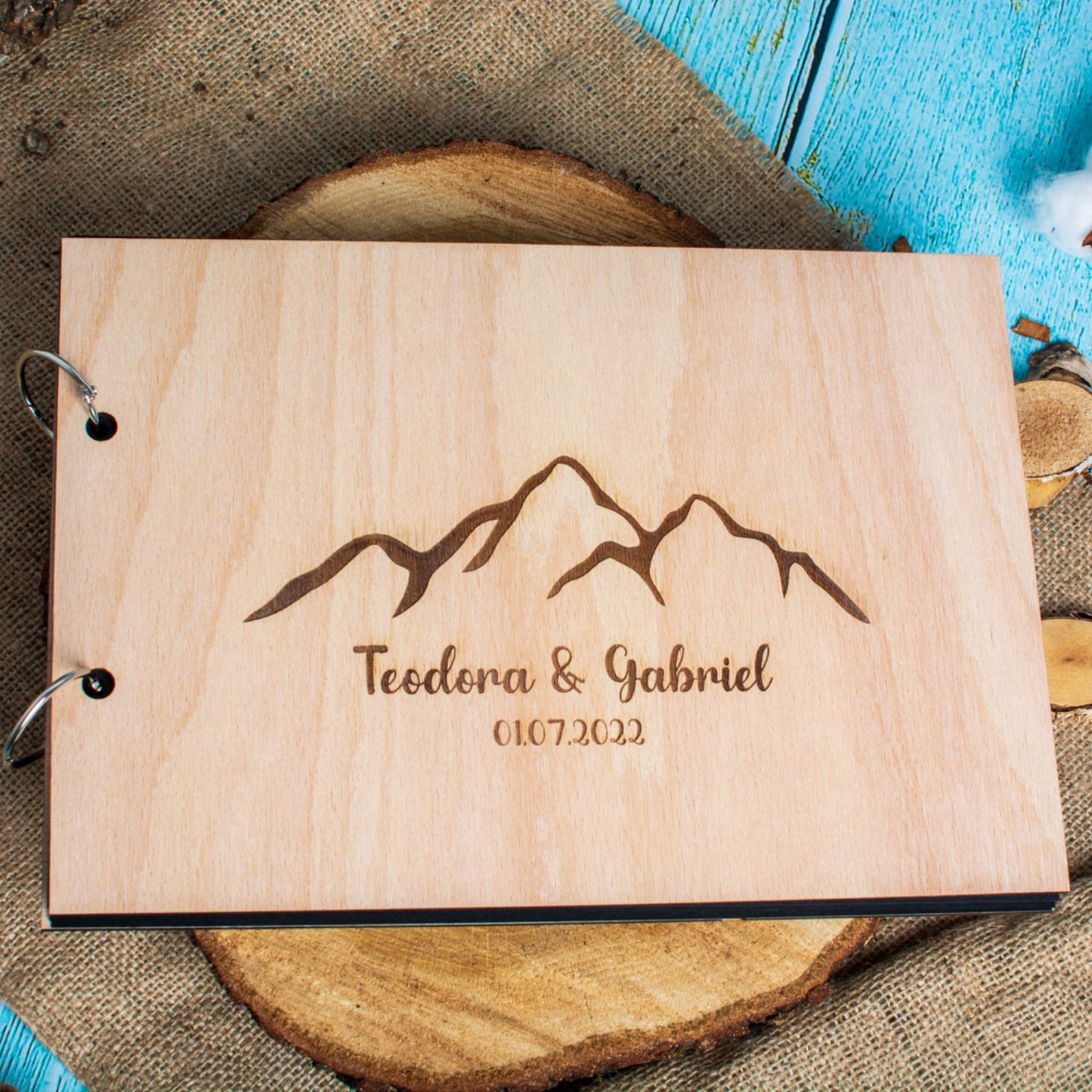Album Foto GuestBook Nunta HH1591 Personalizat din lemn Munte 30 x 21