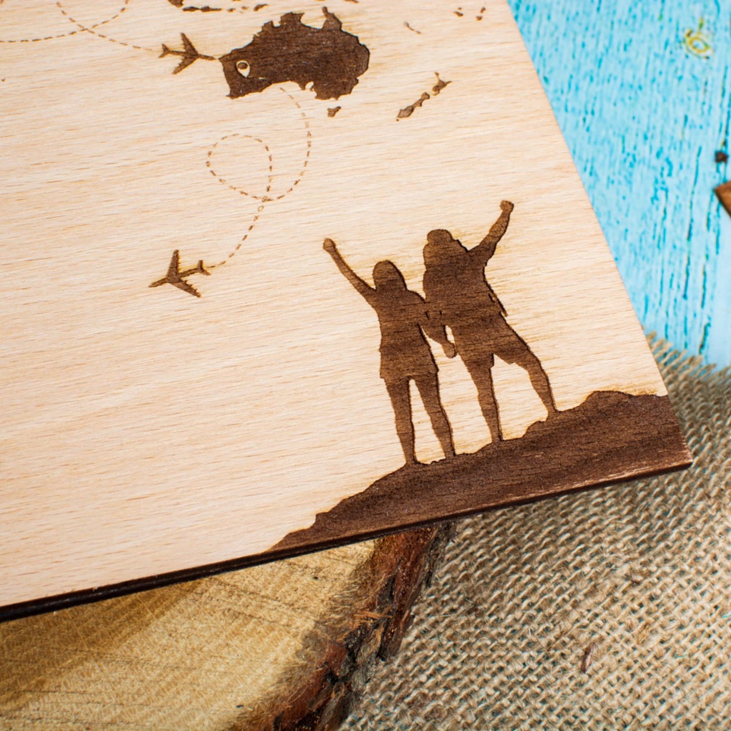 Album Foto GuestBook Nunta HH1610 Personalizat din lemn Inconjurul lumii Traseu Avioane 30 x 21 cm