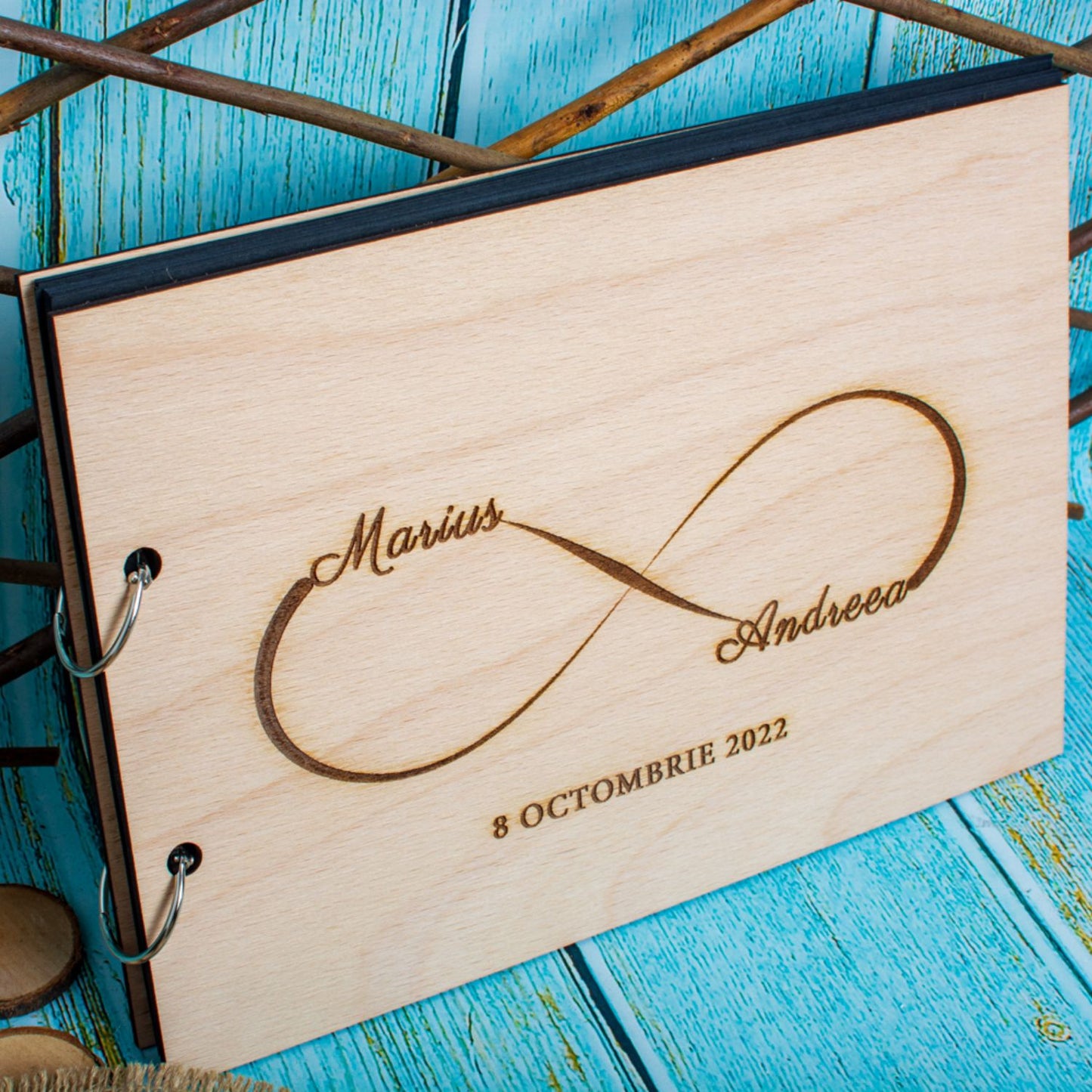 Album Foto GuestBook Nunta HH1615 Personalizat din lemn Infinit 30 x 21 cm