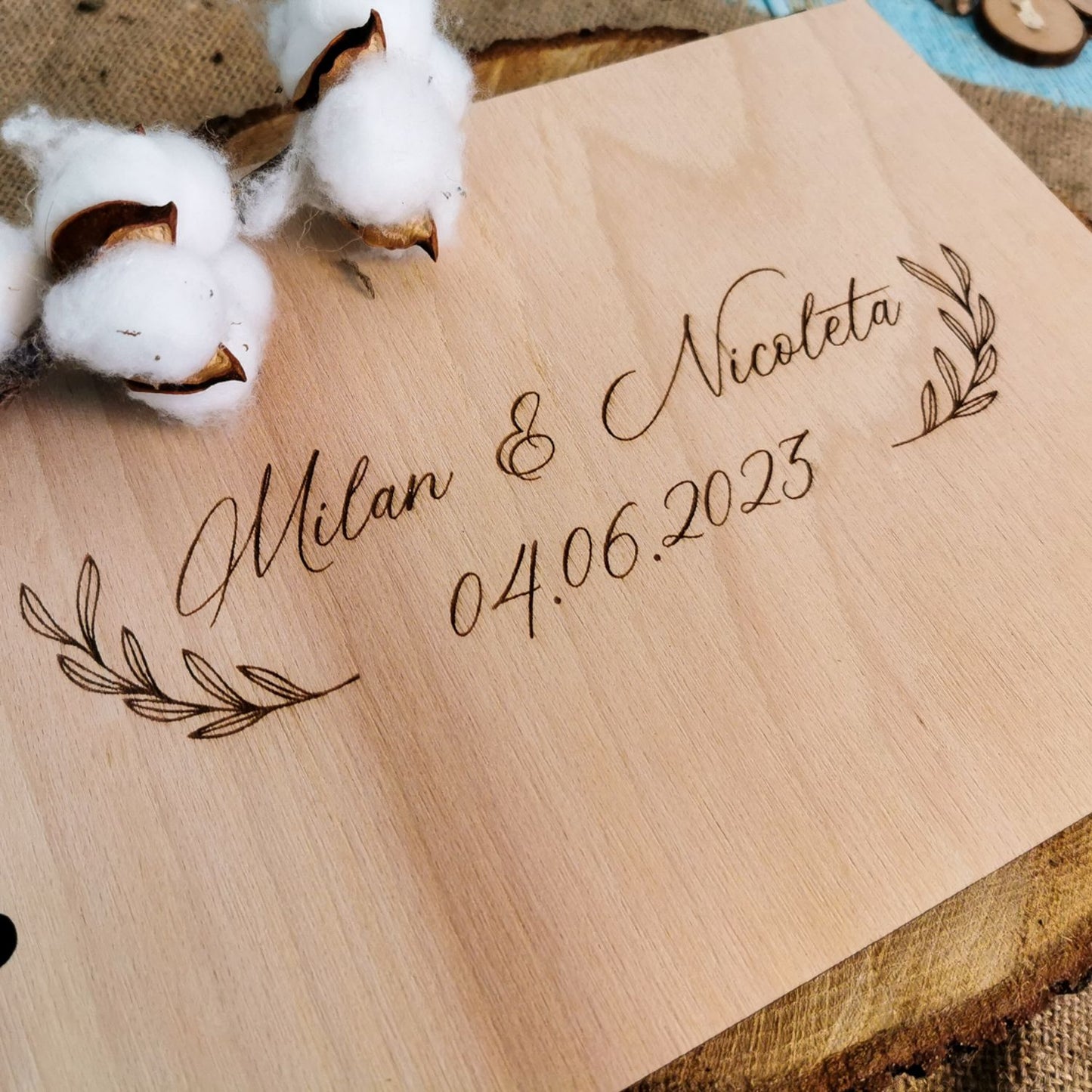 Album Foto GuestBook Nunta HH1640 Model Frunze Personalizat din lemn 30 x 21 cm