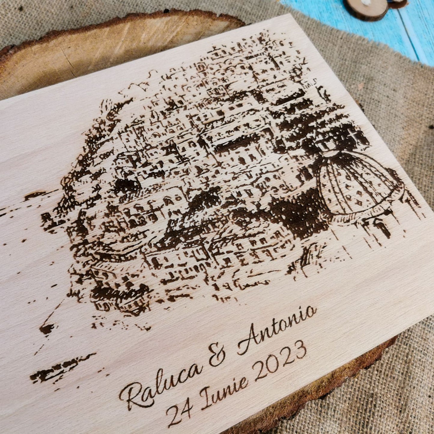 Album Foto GuestBook Nunta HH1642 Model Oras Personalizat din lemn 30 x 21 cm