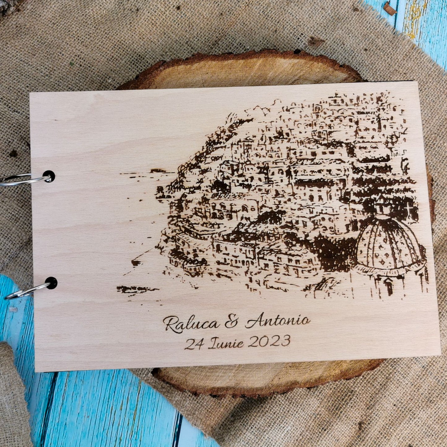 Album Foto GuestBook Nunta HH1642 Model Oras Personalizat din lemn 30 x 21 cm