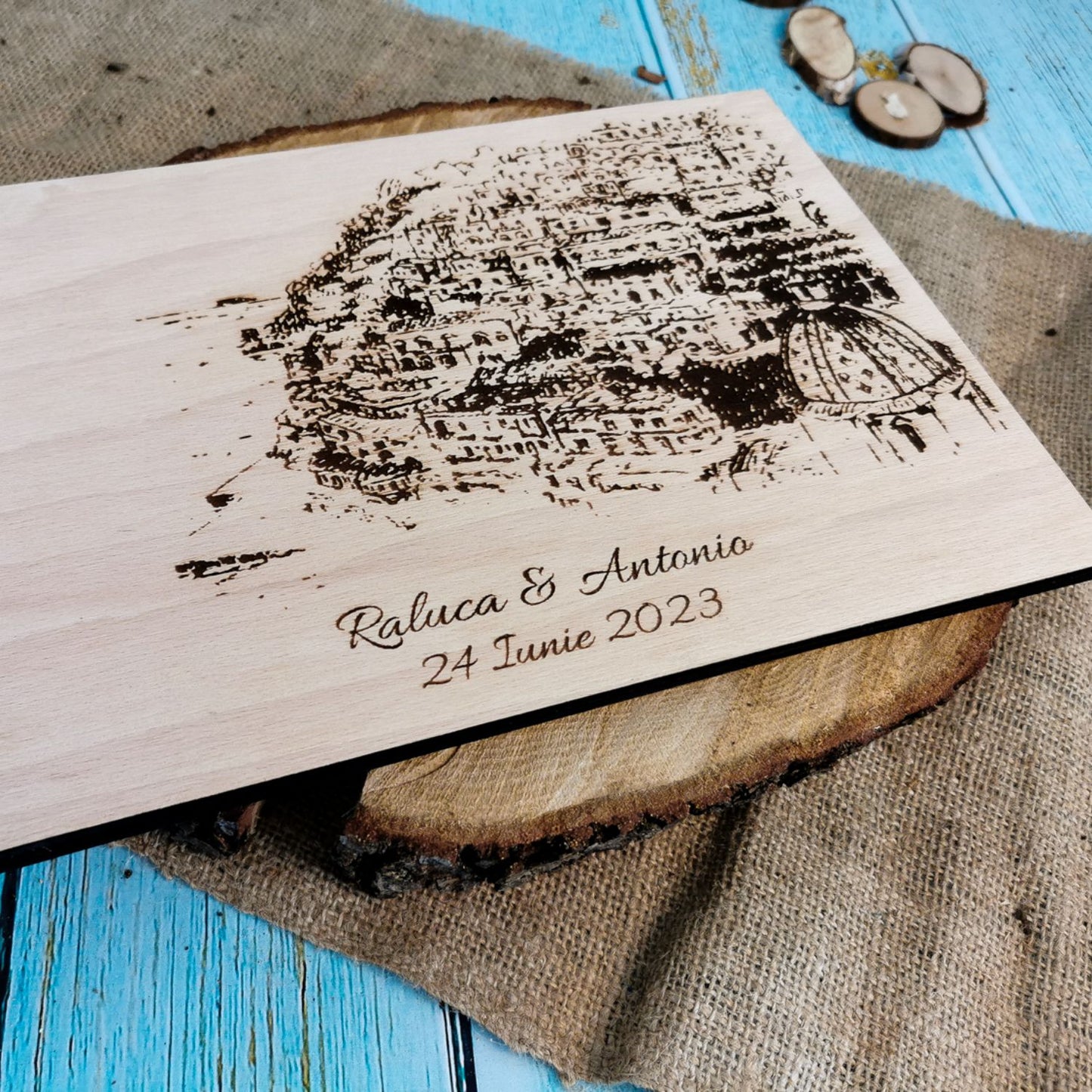 Album Foto GuestBook Nunta HH1642 Model Oras Personalizat din lemn 30 x 21 cm