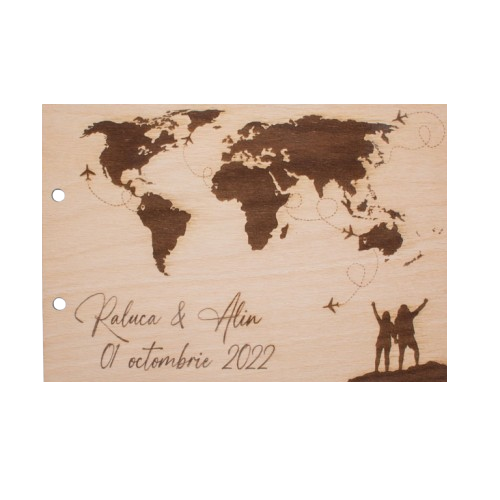 Album Foto GuestBook Nunta HH1610 Personalizat din lemn Inconjurul lumii Traseu Avioane 30 x 21 cm