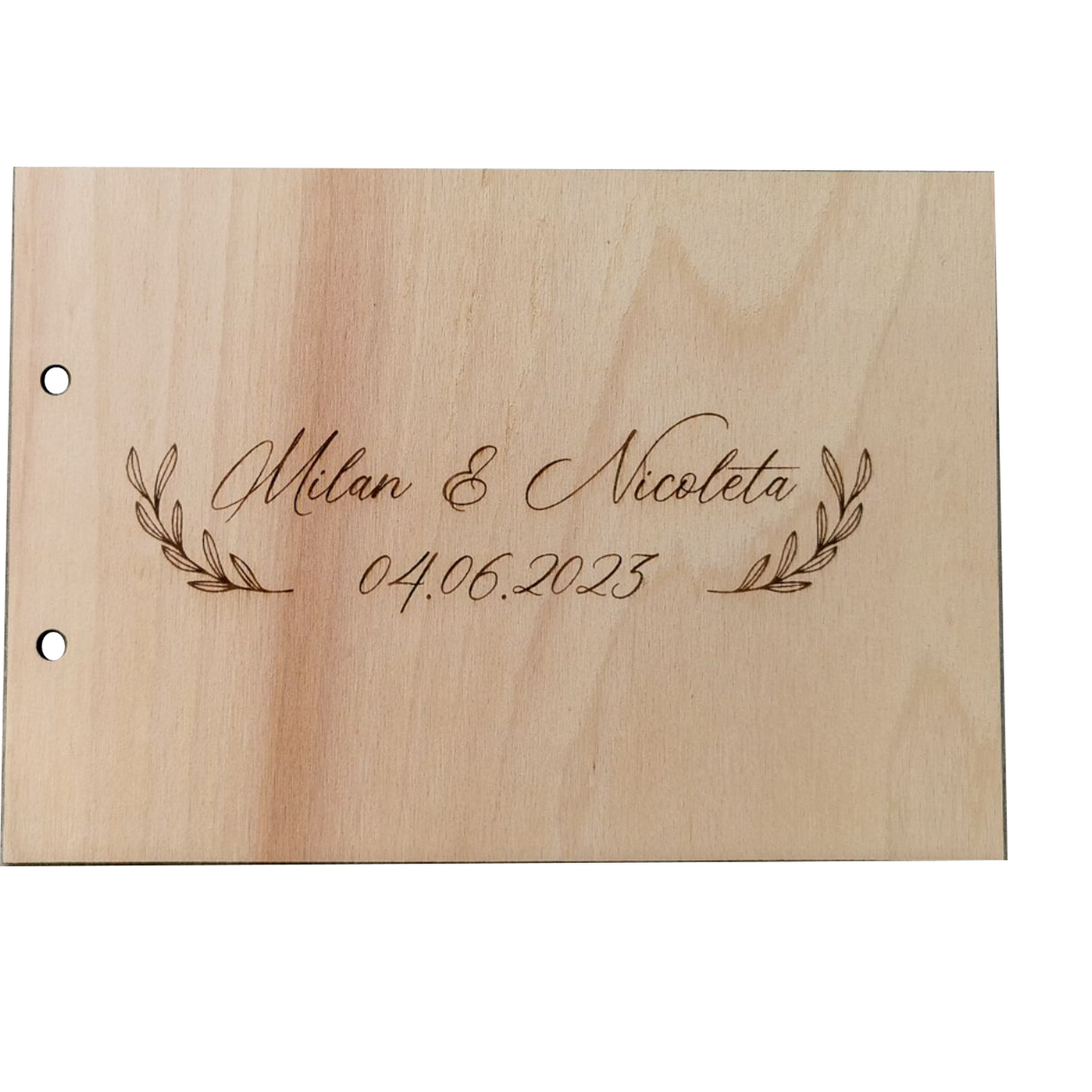 Album Foto GuestBook Nunta HH1640 Model Frunze Personalizat din lemn 30 x 21 cm