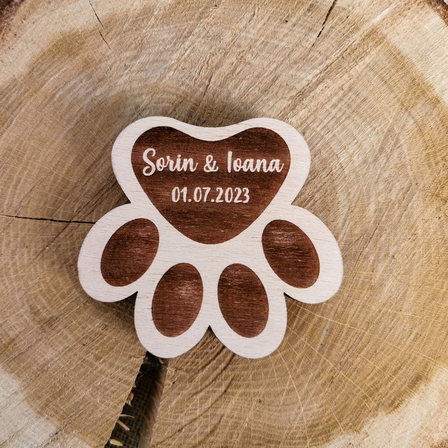 Cutie Verighete Labuta Catel Pisica Personalizata HH1638 din Lemn 11x10 cm