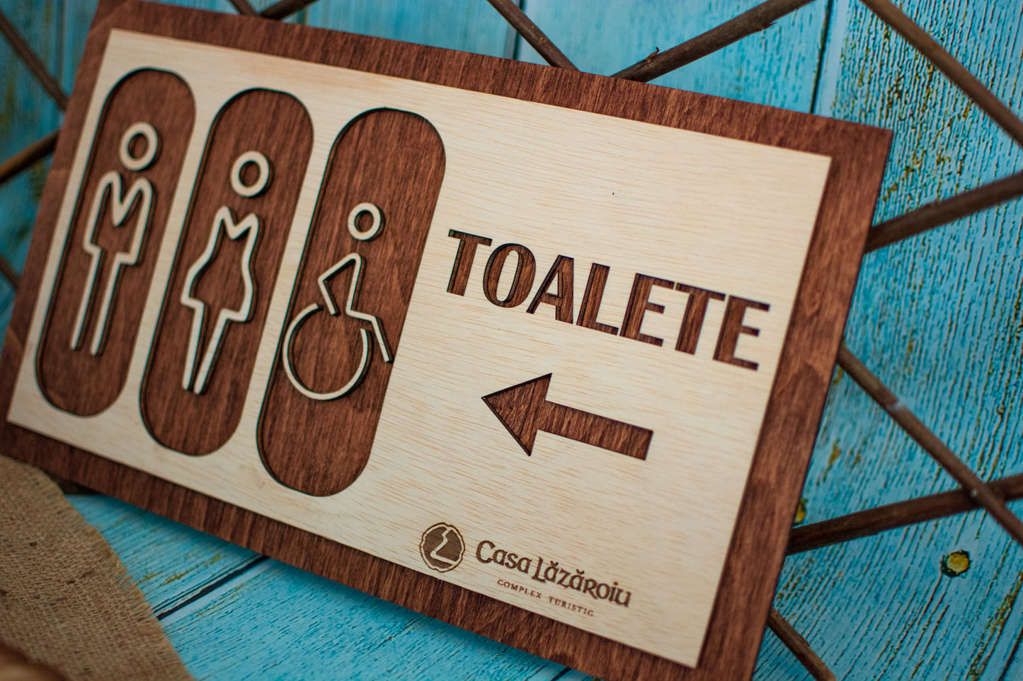Semn de Toaleta din Lemn HH1645 Personalizat 35 x 20 cm