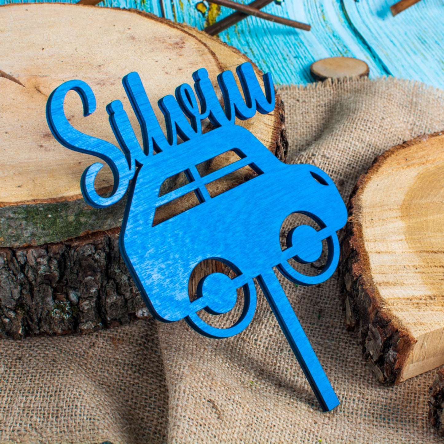 Topper din Lemn HH1585 Personalizat Aniversare Masina