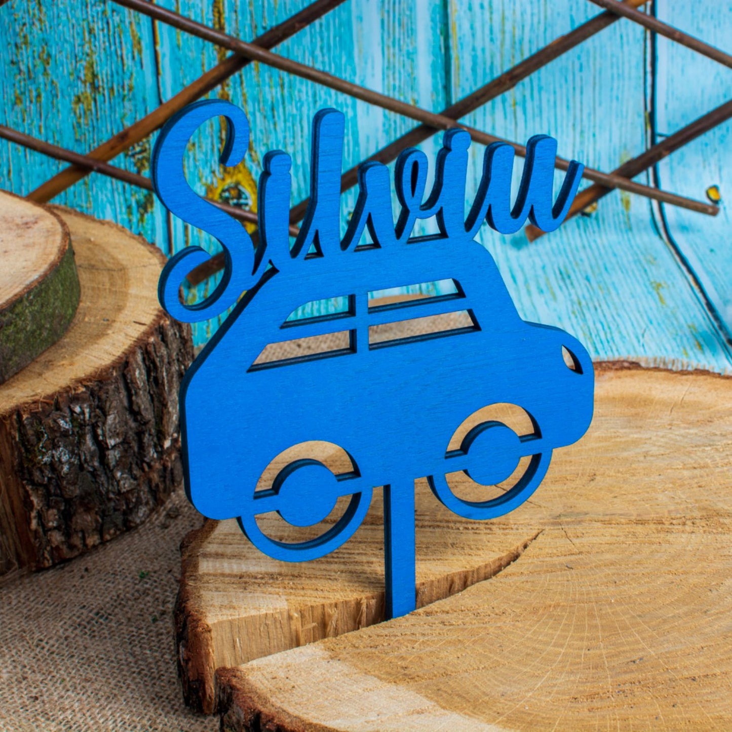 Topper din Lemn HH1585 Personalizat Aniversare Masina