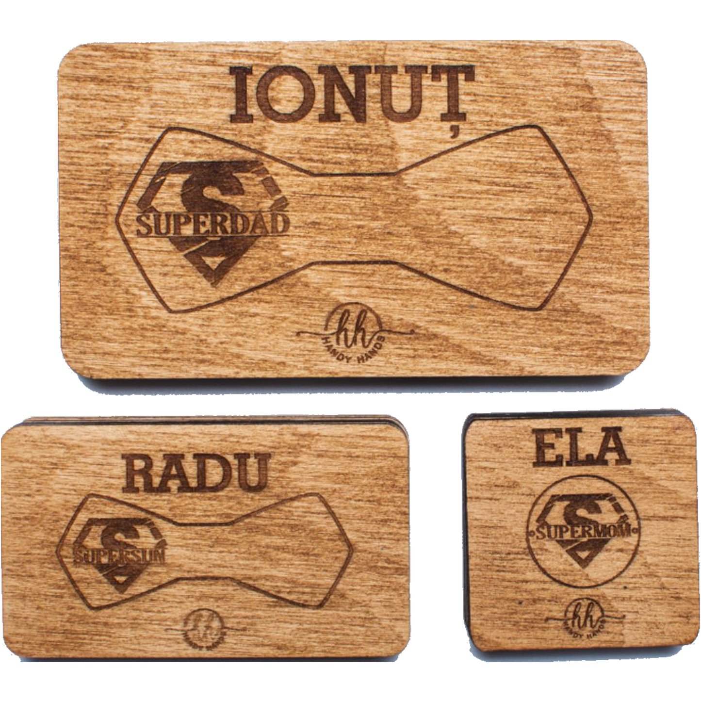Set Papion Familie HH1608 din Lemn Personalizat in Cutie Premium