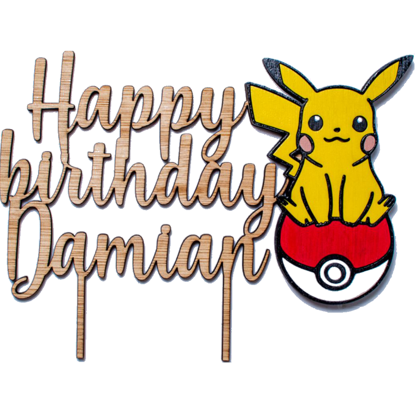 Topper din Lemn HH1625 Personalizat Aniversare Pikachu