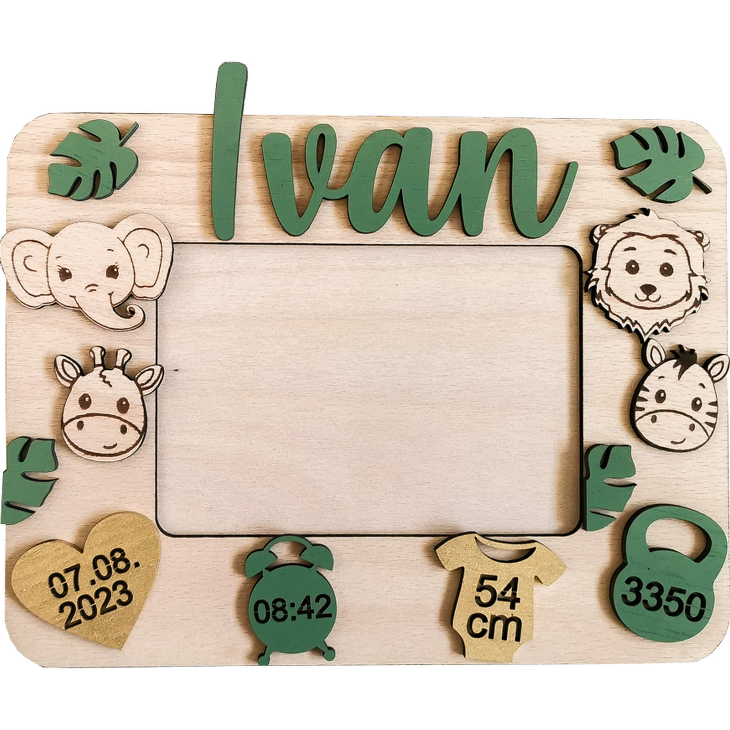 Rama foto Personalizata din Lemn HH1661 cu Detaliile Nasterii Jungla