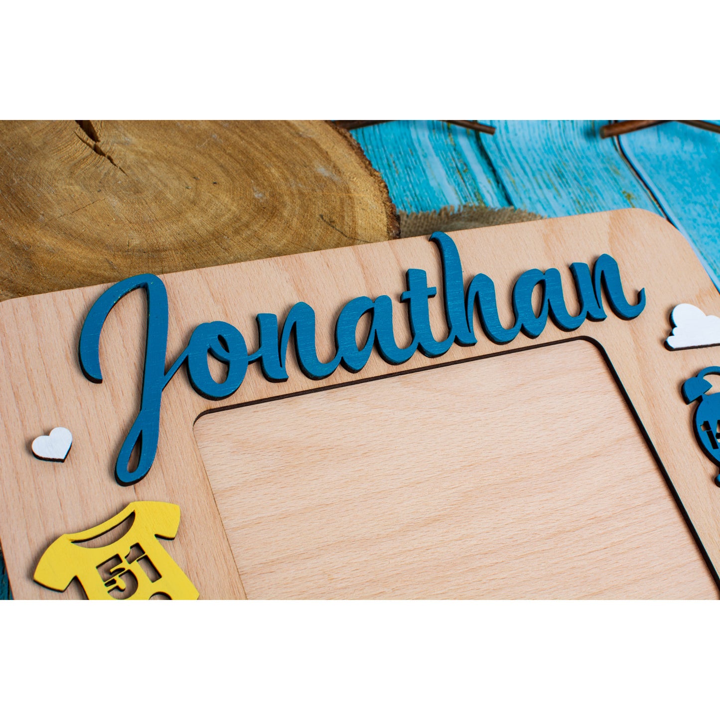 Rama Foto Personalizata HH1569 cu Detaliile Nasterii din lemn Balon cu Aer Cald 33x25 cm