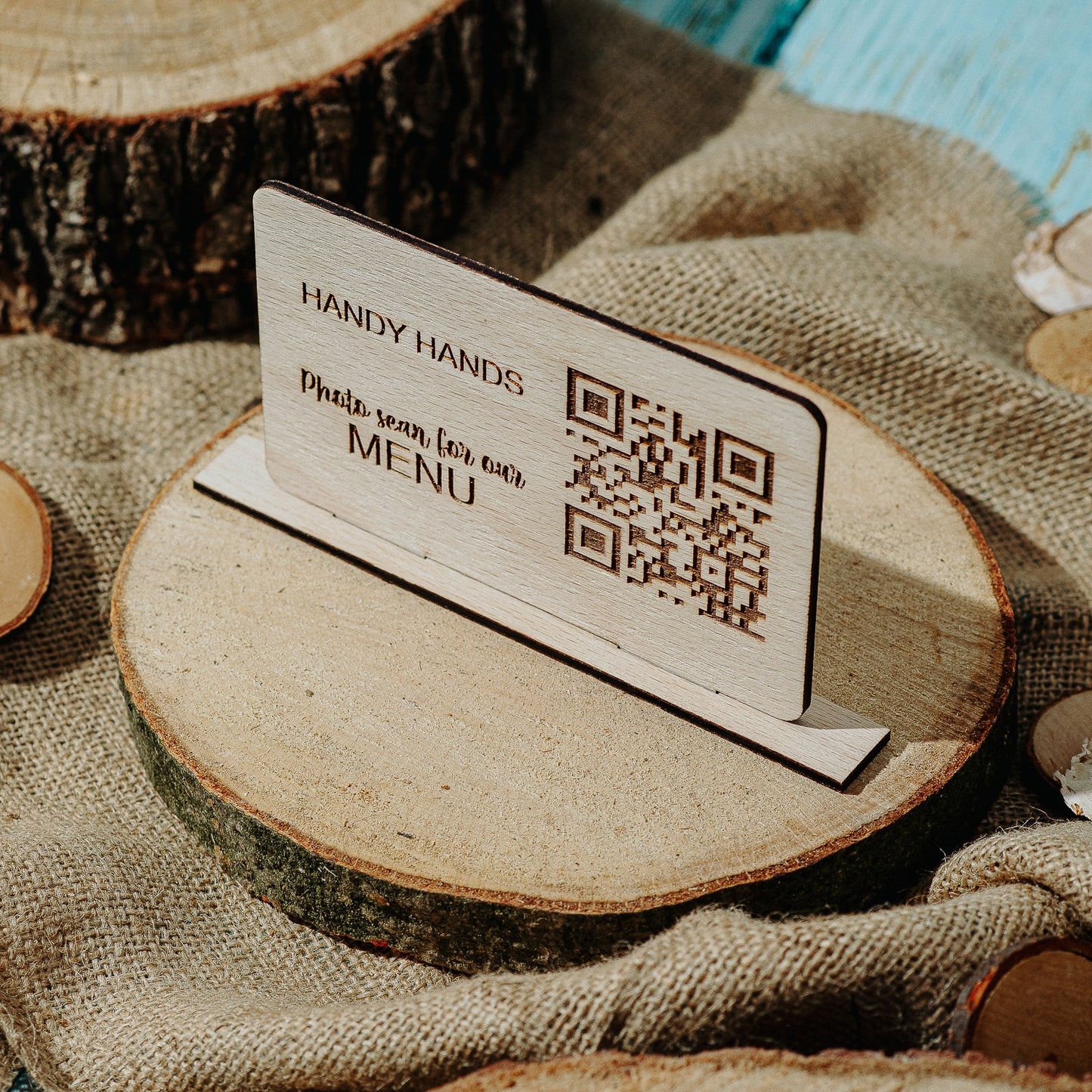 Meniu Digital din lemn HH979 cu QR Code Personalizat pentru Comanda in Restaurant 15x8.5 cm