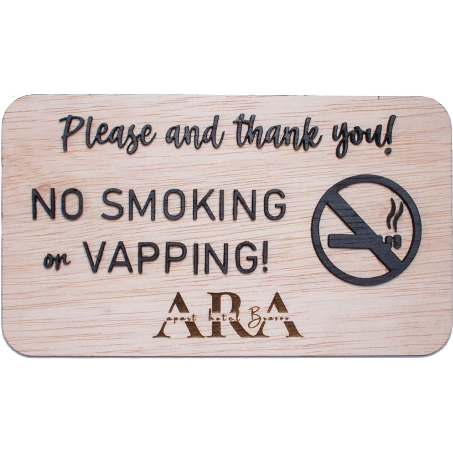 Indicator din lemn HH1562 No Smoking No Vaping Personalizat 20x12 cm