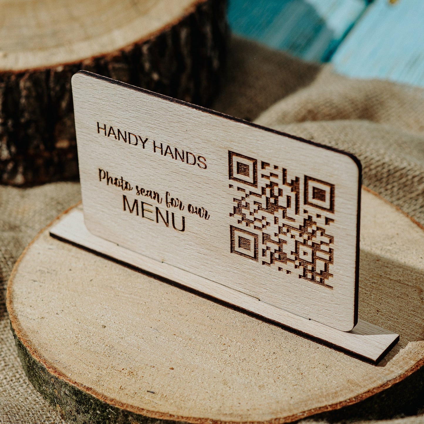 Meniu Digital din lemn HH979 cu QR Code Personalizat pentru Comanda in Restaurant 15x8.5 cm