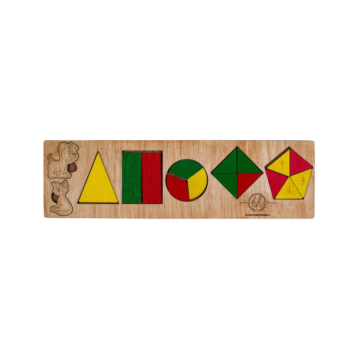 Puzzle din lemn Personalizabil HandyHands - Forme Geometrice catel si pisica
