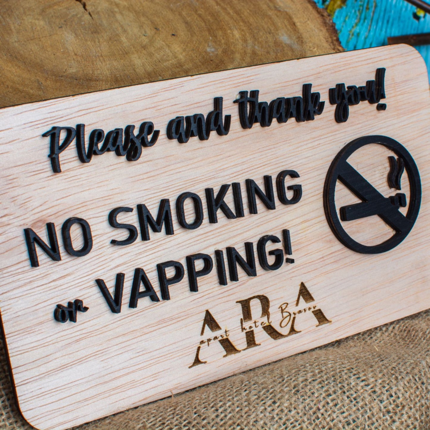 Indicator din lemn HH1562 No Smoking No Vaping Personalizat 20x12 cm