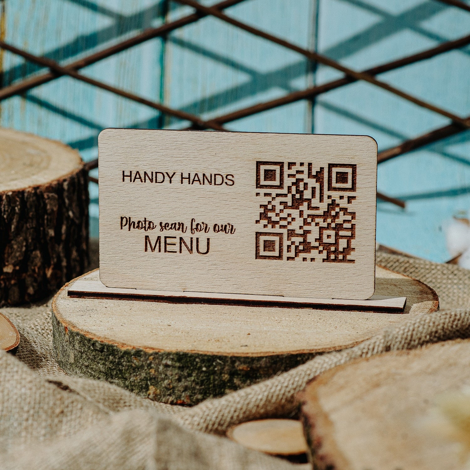 Meniu Digital din lemn HH979 cu QR Code Personalizat pentru Comanda in Restaurant 15x8.5 cm