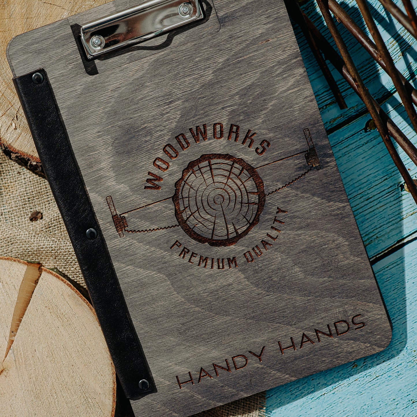 Clipboard Premium dublu din lemn HH943 Personalizat cu margine de Piele format A4 21x33 cm