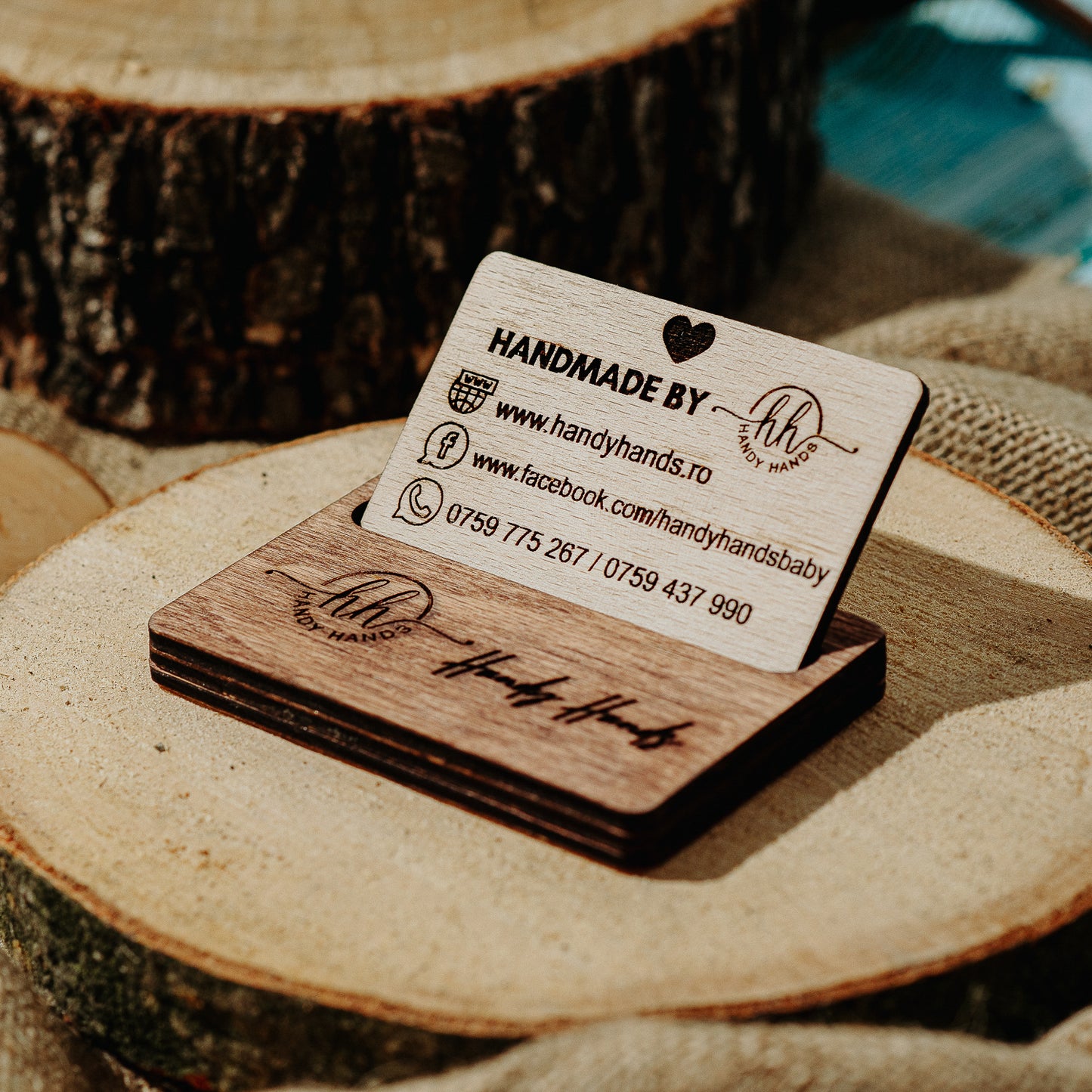 Suport Carte de Vizita din lemn HH951 Personalizat 10.3x6.5 cm