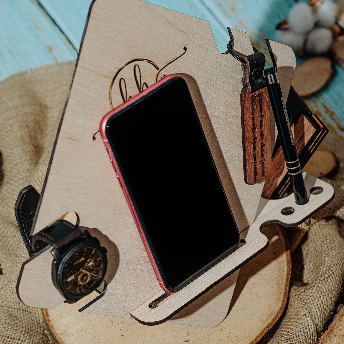 Suport Premium de Telefon din lemn HH958 Personalizat 20x22 cm