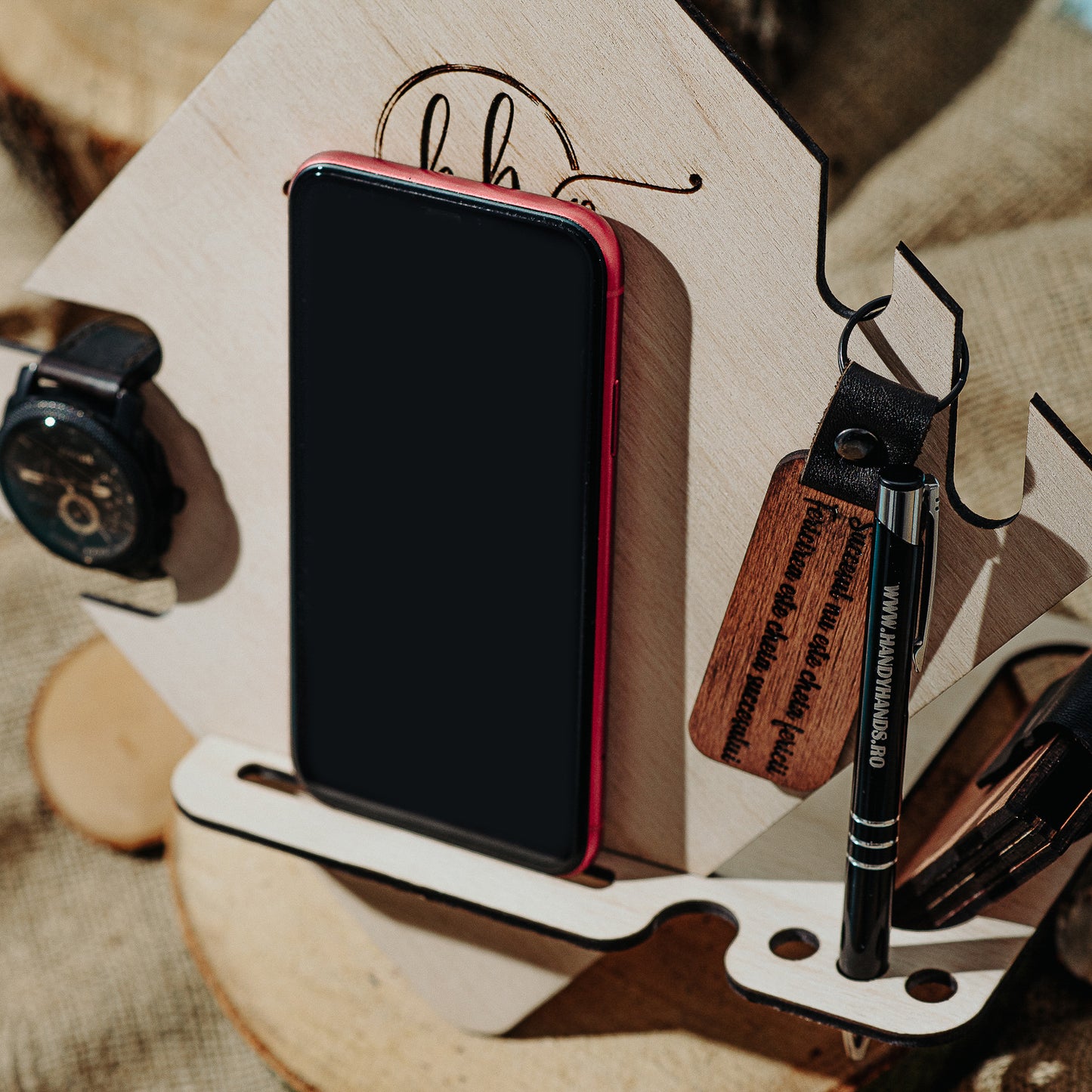 Suport Premium de Telefon din lemn HH958 Personalizat 20x22 cm