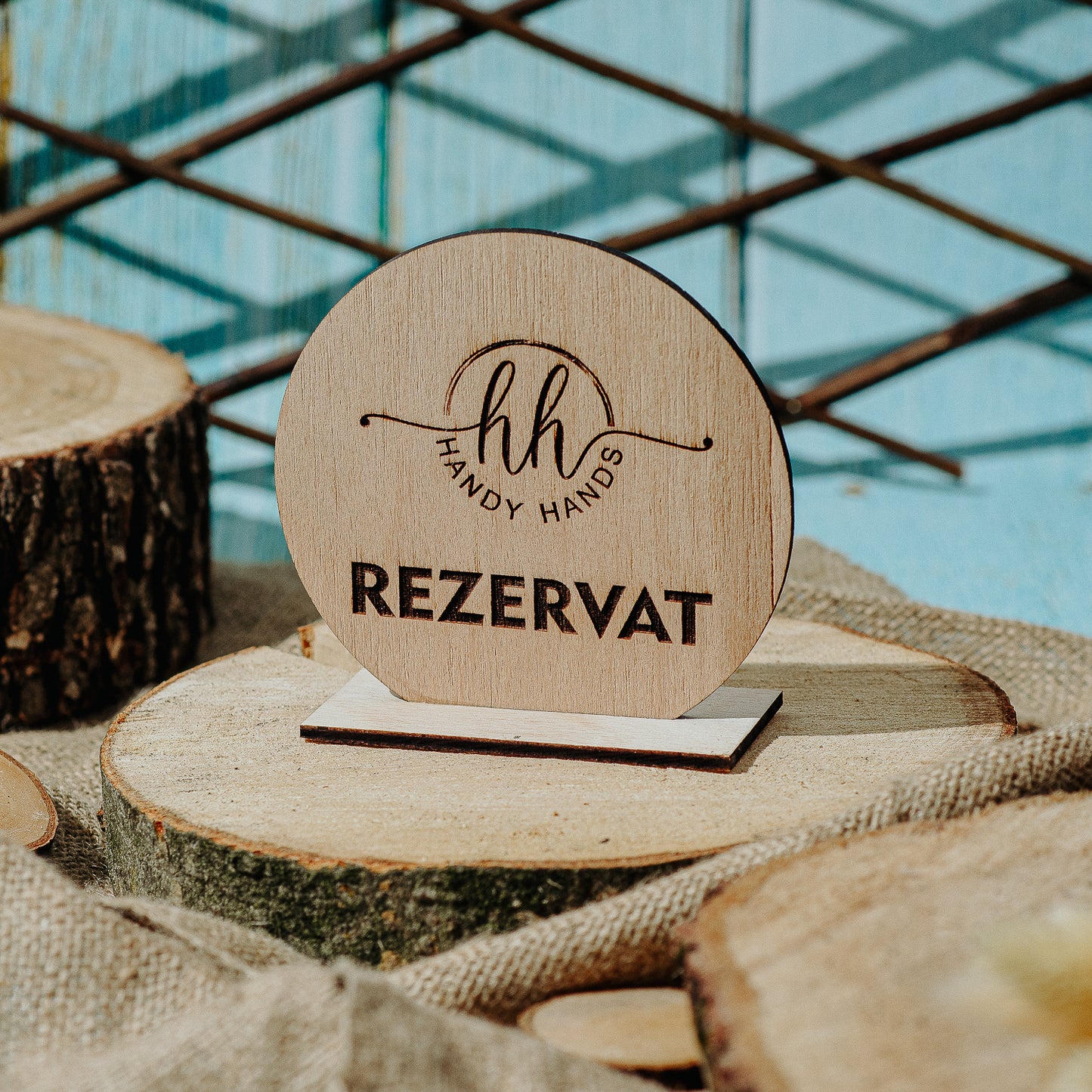 Set 10 bucati Semn de Masa cu textul Rezervat din lemn HH9688 Personalizat