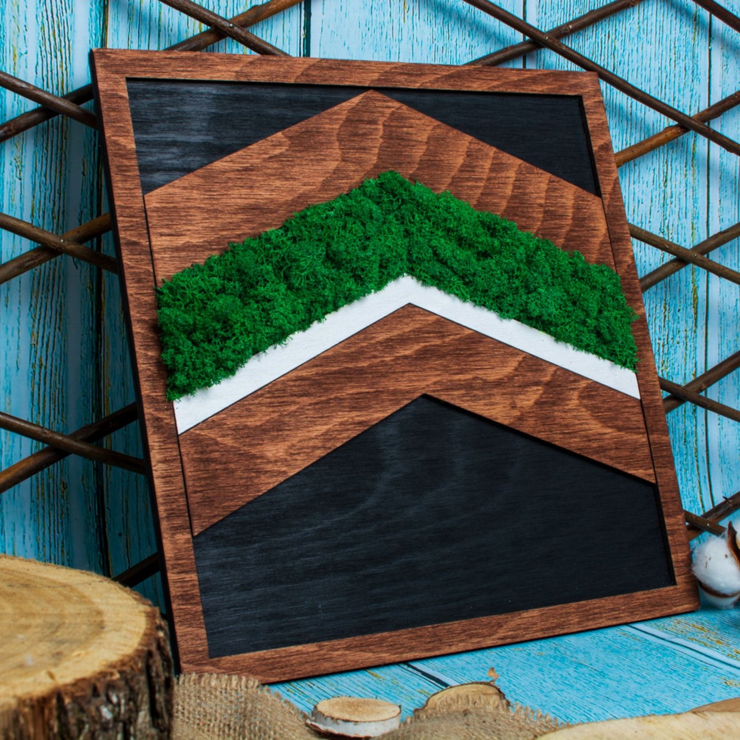 Decor de Perete Sageti HH1536 din lemn Personalizat cu Licheni 30x30 cm