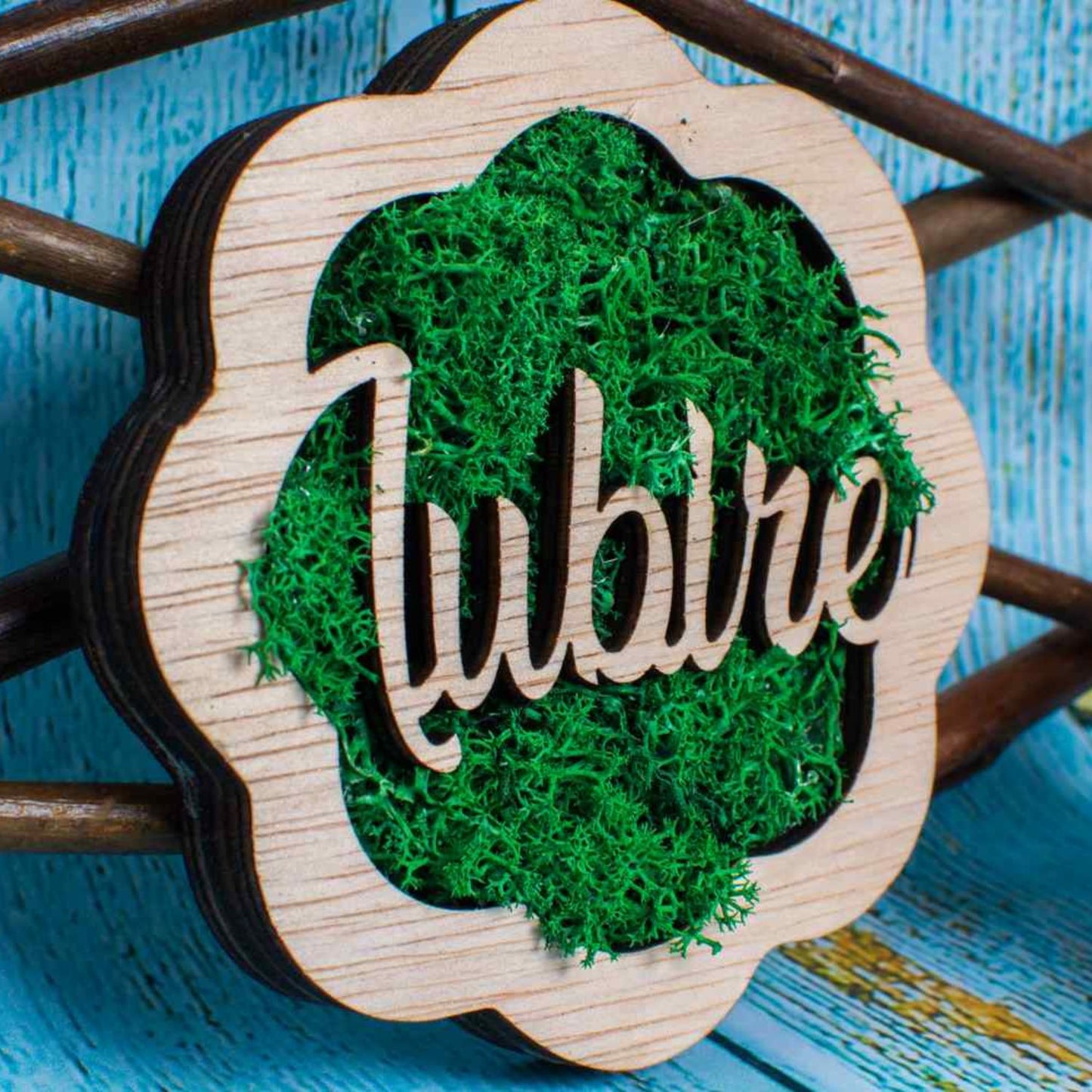 Decor Floare cu Iubire HH1546 din lemn Personalizat cu Licheni