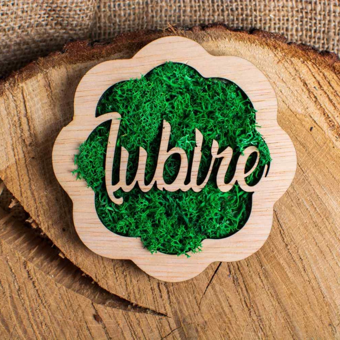 Decor Floare cu Iubire HH1546 din lemn Personalizat cu Licheni