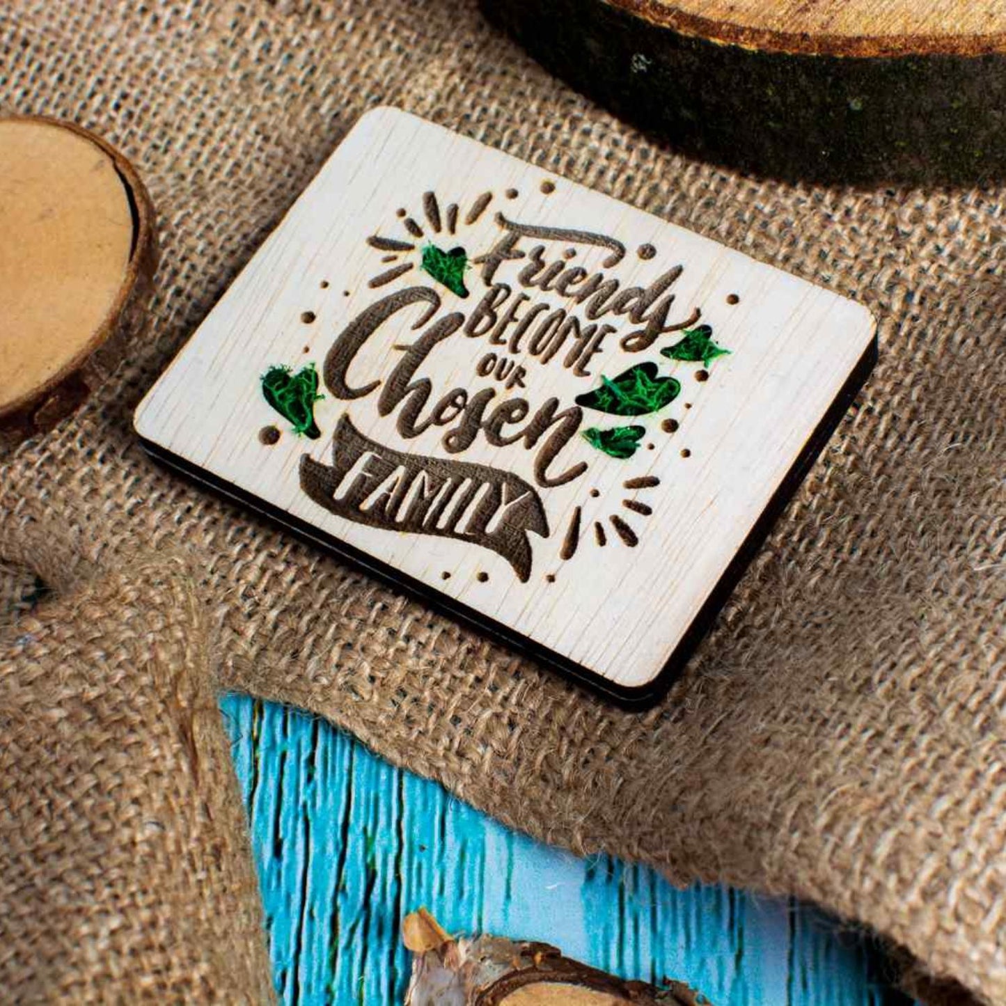 Decor Pretenii devin Familie Personalizat HH1547 din lemn Personalizat cu Licheni
