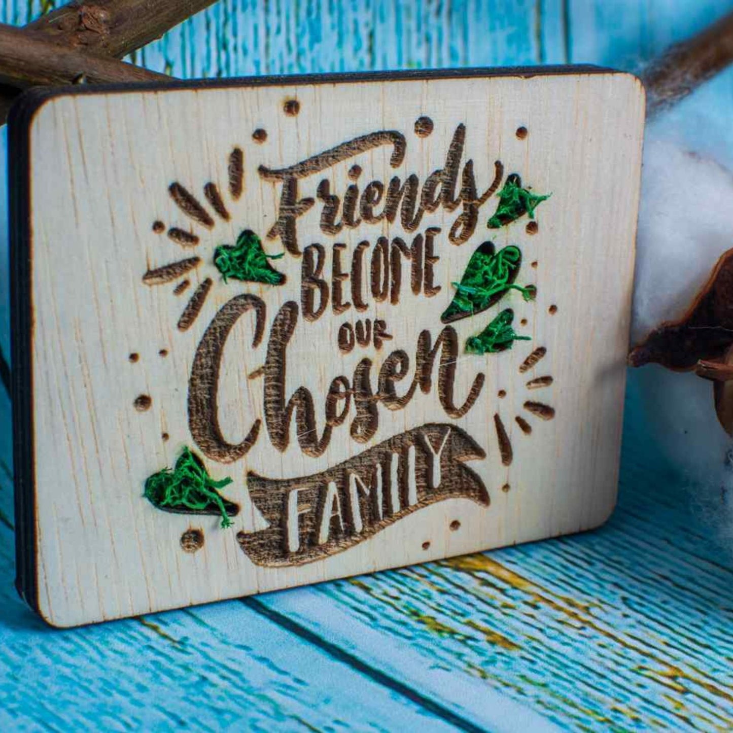 Decor Pretenii devin Familie Personalizat HH1547 din lemn Personalizat cu Licheni