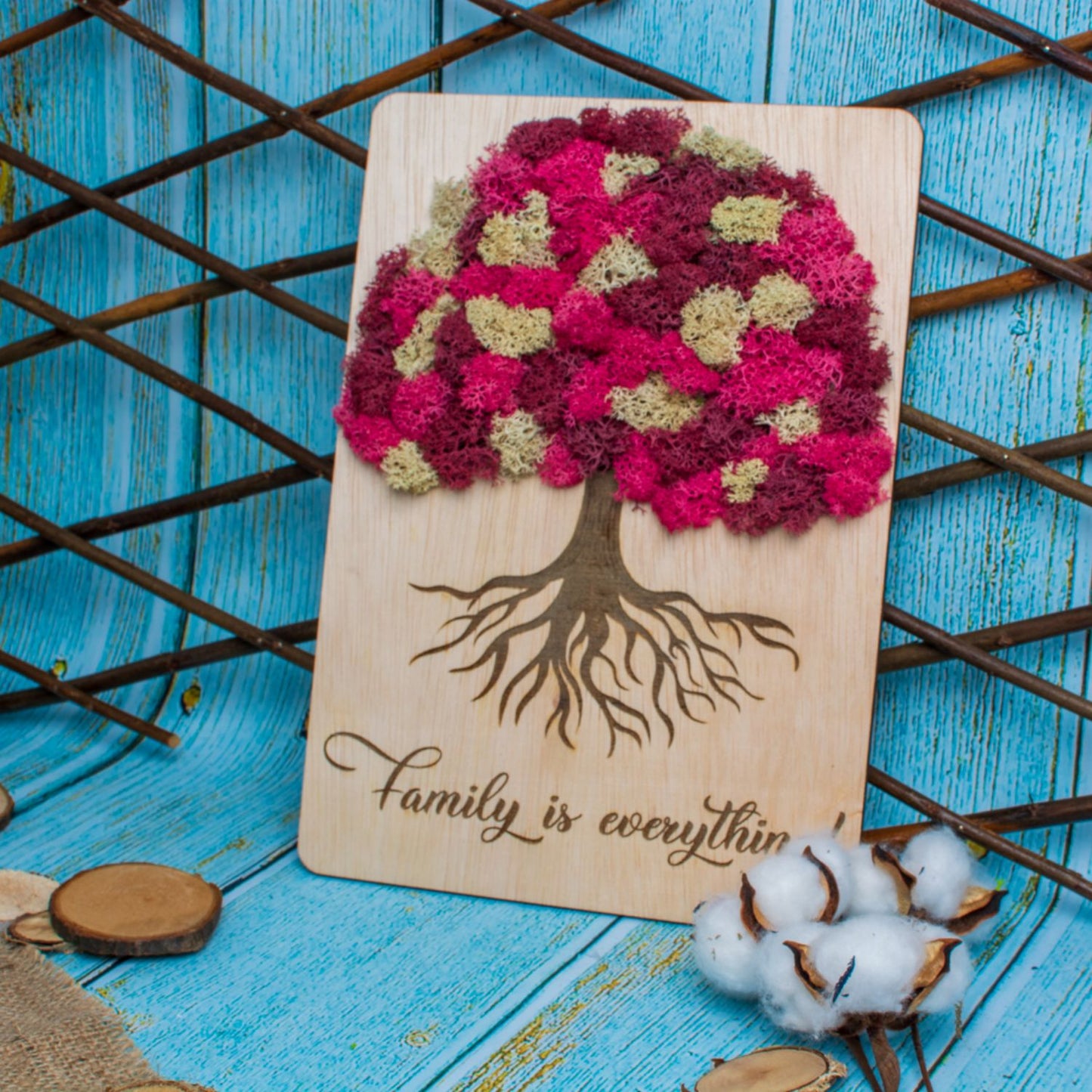 Rama Copacul Vietii Personalizat HH1550 din lemn Personalizat cu Licheni 15x20 cm