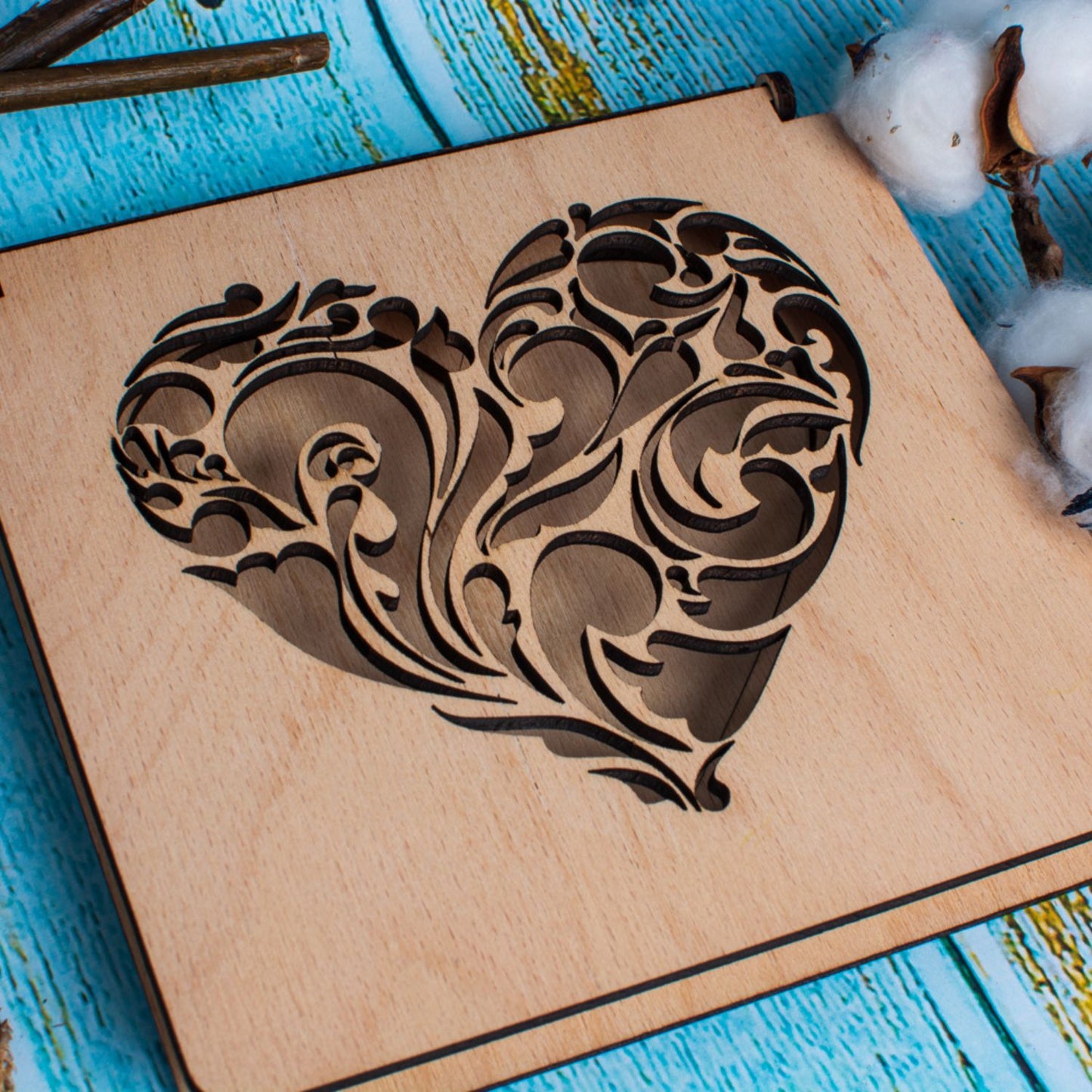Cutie Verighete Personalizata HH1565 din Lemn 15x15 cm