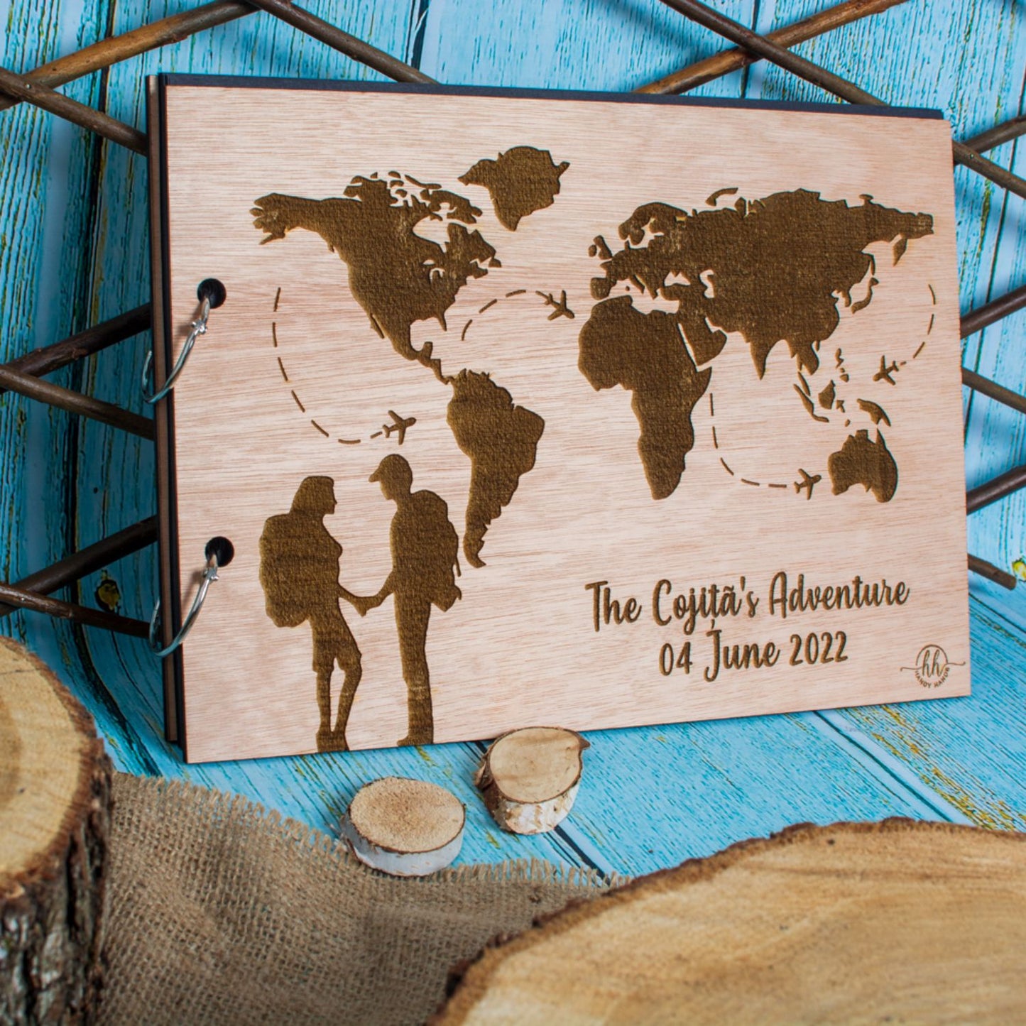Album Foto de Nunta Personalizat din lemn GuestBook Inconjurul Lumii 30x21 cm