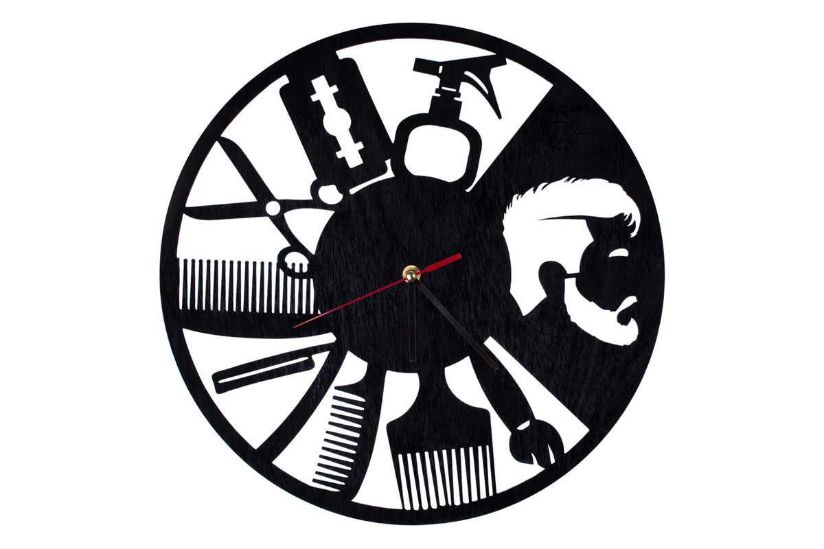 Ceas Personalizabil de lemn decorativ Barbershop