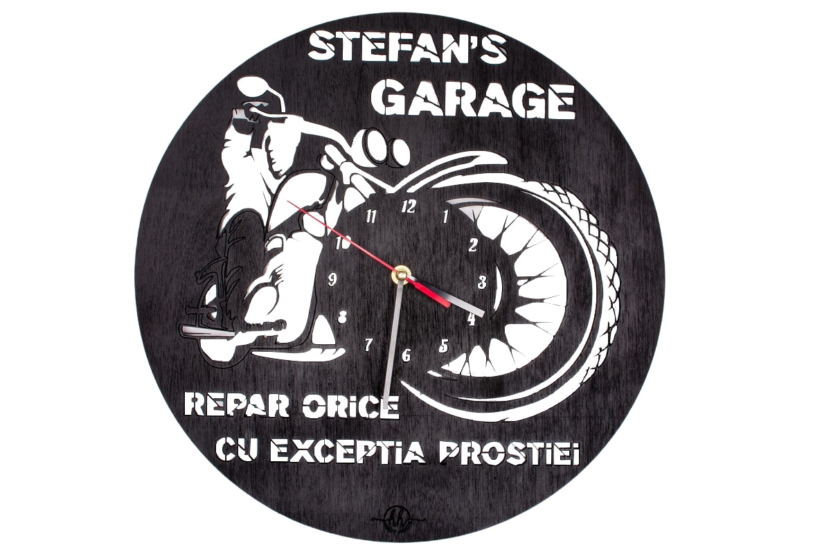 Ceas Decorativ Personalizabil din lemn HH265 Motor Pentru Garaj