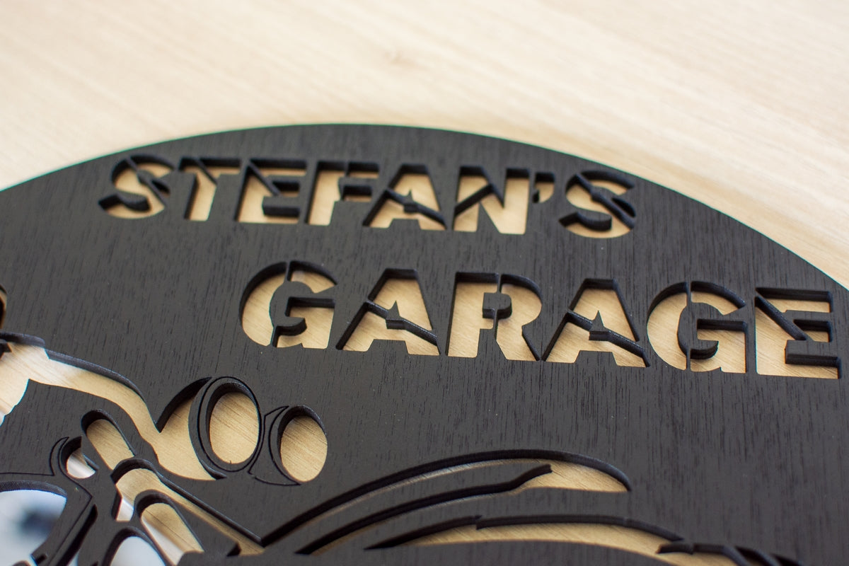 Ceas Decorativ Personalizabil din lemn HH265 Motor Pentru Garaj