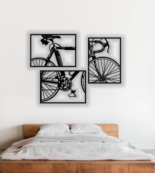 Decor perete Personalizabil 3 Parti Bicicleta HHH420 din lemn