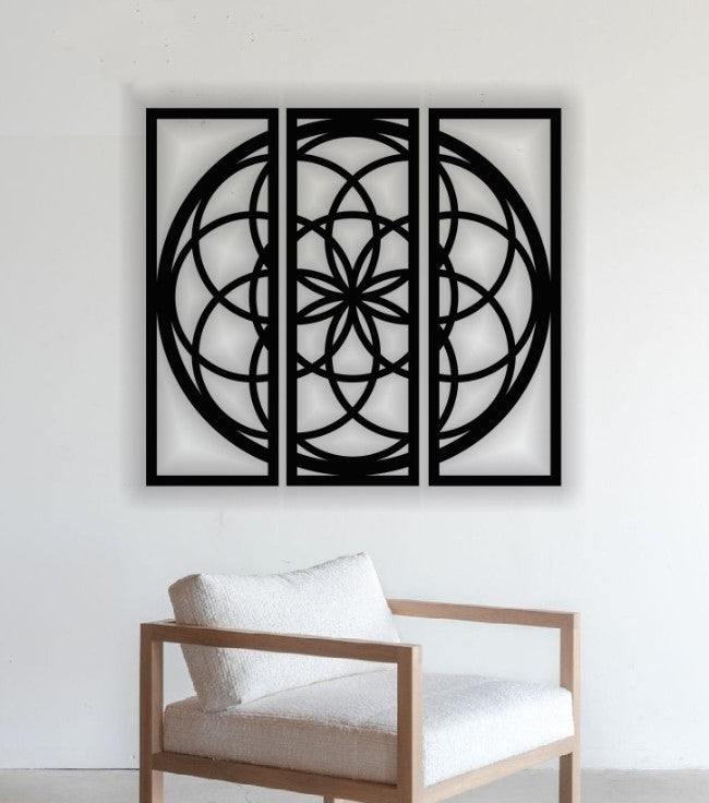 Decor perete Personalizabil 3 Parti Cerc cu Floare Mandala HHH555 din lemn