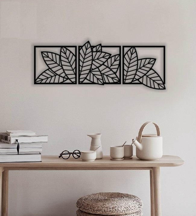 Decor perete Personalizabil 3 Parti Frunze de Flori HHH535 din lemn