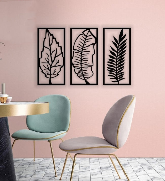 Decor perete Personalizabil 3 Parti Frunze HHH532 din lemn