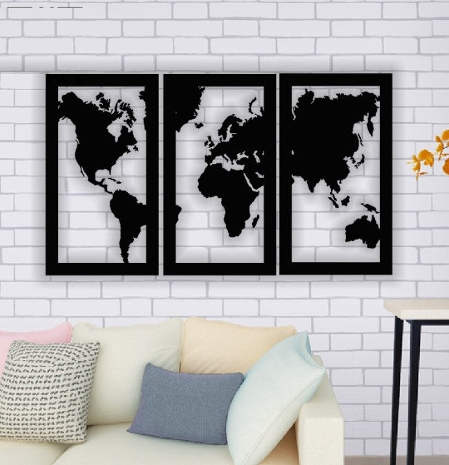 Decor perete Personalizabil 3 Parti Harta Lumii HHH416 din lemn
